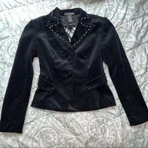 Vintage Bisou BusouBlack Velvet Embellished Blazer Size XSmall